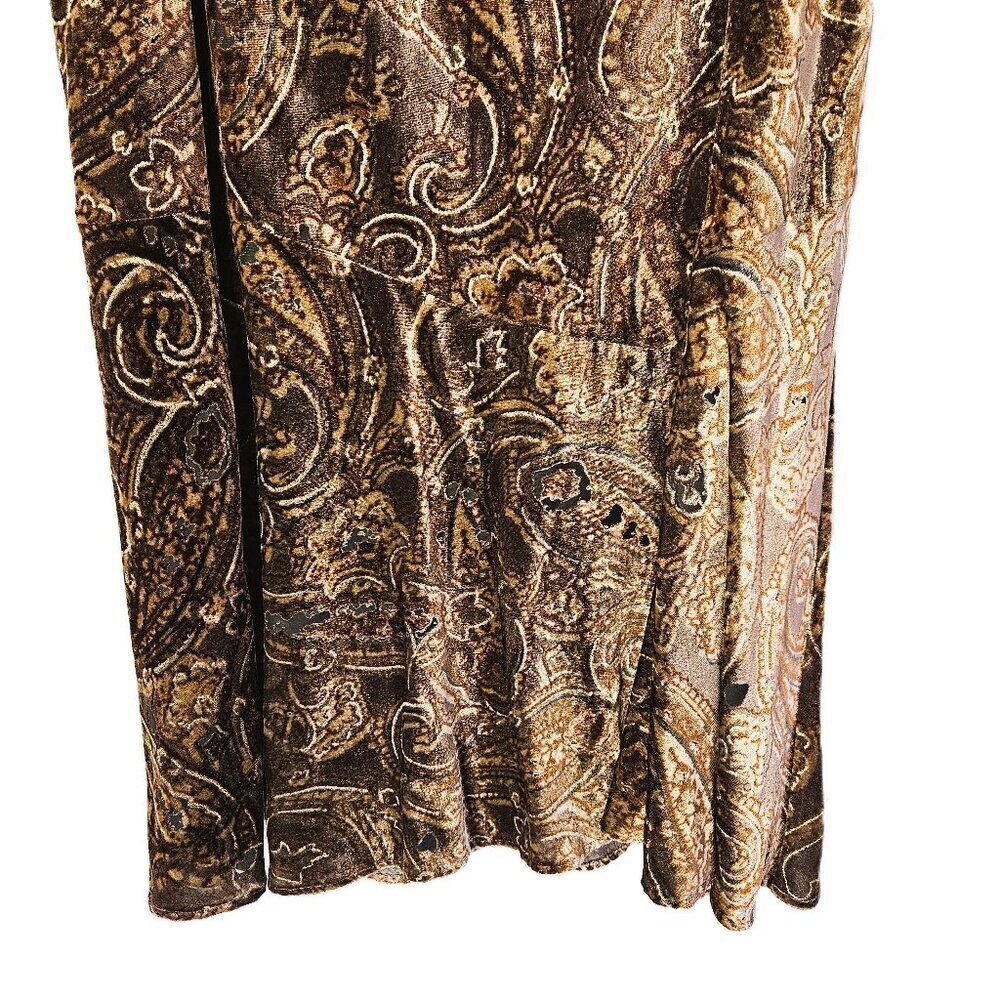 Coldwater Creek Bohemian Brown Paisley Burnout Velvet Midi Skirt Size M - Picture 6 of 9